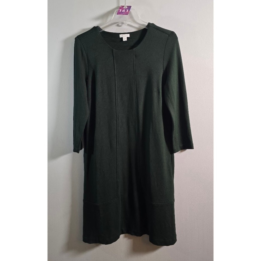 J.Jill Womens Dress Green Ponte Knit Seamed Shift Pockets 3/4 Sleeve Modest Sz M